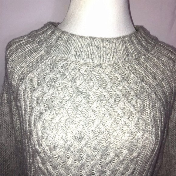 Anthropologie SPARROW Cable Knit Sweater XL Grey Black Trim Tunic Mock Neck - Picture 5 of 13